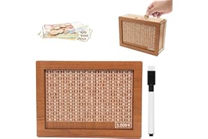 KUIRUNRX Hucha de Madera, Hucha con Objetivo de Ahorro, Reutilizable Hucha de Madera Retro con Bolígrafo, para Billetes y Monedas, para niños y Adultos (5000€)
