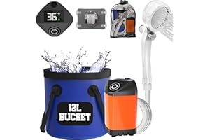 Elil Portable Camping Shower Pump with 12 Liter Collapsible Bucket - Rechargeable Battery Camp Shower Electric Shower, Portable Shower for Camping