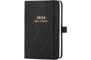 COLORAGE Pocket Diary 2024 - Day Per Page Diary 2024, Daily Planner from January to December 2024, Pocke Size 9x12 CM, with Faux Leather Hardcover, Elastic Closure, Back Pocket, Black