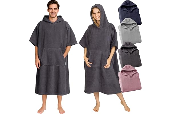 CalmyBEACH Frotté badponcho dam herr – strandponcho 100 % bomull surfponcho vuxen handduk huva bad surfponcho badrock