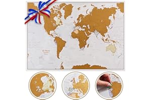 Carte du Monde à gratter en langue Française - Très grand format - 84 x 59 cm - Maps International : + de 50 ans d'expérience dans la cartographie - Éléments cartographiques détaillés