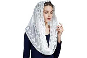 BEAUTELICATE Velo di Pizzo Chiesa Sposa Mantilla Velo Cattolica Sciarpe Scialle di Pizzo Copricapo Foulard Messa In Latino Nero Bianco V108