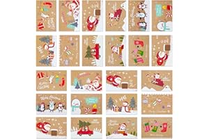 Zyluniy Lot de 24 Cartes de Noël avec Enveloppe et Autocollants, Cartes Postales de Noël, Carte de Vœux Anniversaire Femme, Christmas Birthday Cards, Carte de Vœux Pliantes pour Femmes Hommes Enfants
