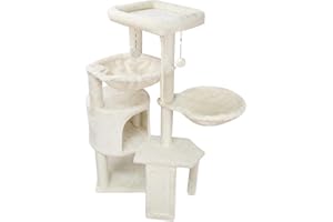 TWDEPART Cat Tree Cat Tower with Cat Scratching Posts,Activity Centre Climbing Tree Cat Furniture with Cat Condo and Two Hammocks,Beige