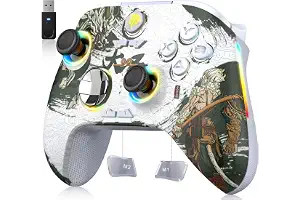 EasySMX X15 Mando PC Inalambrico con 7 Colores de Luz, 2 Modos de Luz - Hall Joystick - Hall Trigger - 1000 mAh Batería Recargable- Turbo- para PC/Switch/Móvil/Tableta - Wukong