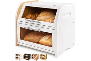 Apace Living Elegante Portapane in per Cucina, Cesta in Legno per Pane Extra-large 2 Ripiani con Vetrine Trasparenti e Prese d’Aria per Mantenere Freschi Pane e Dolci 40 x 26 x 37