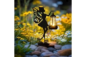 ‎GIGALUMI GIGALUMI Eiserne Feenstatue, Gartenornamente, für den Außenbereich mit solarbetriebenen Lichtern, wasserdichte Gartenstatue, Dekorationen für Terrasse, Hof, einzigartig für Mutter (1 Stück)