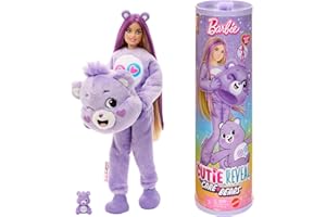 Barbie Cutie Reveal Lalka i akcesoria Seria Troskliwe Misie Zestaw z lalką w kostiumie Miśki i z 10 niespodziankami, w tym zmianą koloru i minimisiem, JCN94