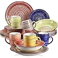 vancasso Albero Dinner Set for 6, Stoneware Dinnerware Set Handpainted Tableware, 24-Piece Multicolour Ceramic Combination Set with Dinner Plate/Dessert Plate/Soup Bowl/Mug, Rustic Chic Style