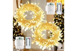 QILLNYY [2 pezzi] 60 luci a LED a batteria di Natale, 7 m/8 modalità, luci per esterni/interni, IP65 impermeabile con timer telecomando per Natale, matrimonio, balcone, giardino, decorazione per feste (bianco