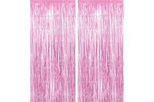 SHUNSHI 2pcs Tinsel Curtain Pink Glitter, 3ft X 6.4ft Aluminum Foil Flow Curtain Background Streamer, Girls Tinsel Curtains Pastel Foils Fringe,Birthday Party Wedding Holiday Backdrop Decoration(Pink)