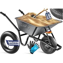 MASKO Schubkarre 100 Liter – 250 Kg Traglast, Luftreifen 16 Zoll, Verzinkter Stahlrahmen, Inkl. Ersatzschlauch & Handschuhe