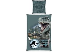 KLAUS HERDING GMBH Herding Jurassic World komplet pościeli z poszewką na poduszkę 80 x 80 cm, z guzikami i poszwą na kołdrę 135 x 200 cm, z zapięciem na guziki 100% linon
