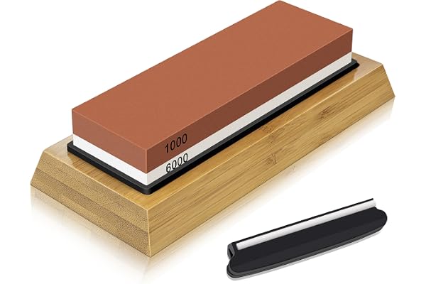SHAN ZU Japansk Brynsten 1000/6000 Korn Slipsten med Bambusbas | Material av Vit Korund, 2-i-1 Våtsten Set med Halkfri Gummihållare och Vinkelguide för Professionell Slipning