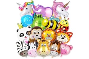 MELEAGER 16 Stück Folienballon Tiere，Tierkopf Folienballons，Luftballons Tiere，Tier Luftballons Kindergeburtstag,Perfekt für Dschungelparty Dekoration Kindergeburtstage