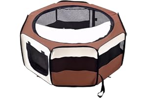 PawHut Portable Cat Dog Playpen Pet Puppy Rabbit Guinea Pig Pen Run Dia 90 x 41H cm Indoor & Outdoor Brown