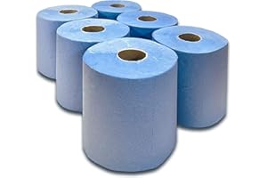 DHANZIPAK 6 x Blue Paper Rolls - 2 Ply Embossed Centre Feed - Hand Towel Tissue Rolls