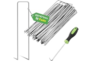 Graxury 50Packs 7.87Inch 11 Gauge Heavy Duty Garden Pins Stakes - Galvanized Steel Staples Securing Pegs for Securing Anchoring Weed Fabric Landscape,Netting and Tubing with 1 Pick Hook