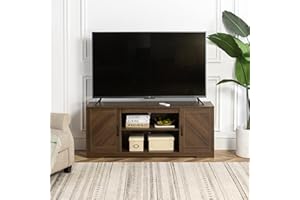 Zinus Bennett TV Stand, Farmhouse Style TV Unit with Storage Shelves and Doors, Living Room or Bedroom Furniture, for TVs up to 65 inches, Brown