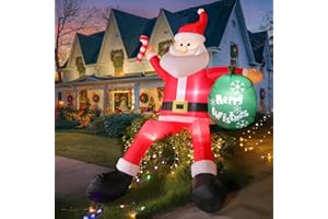ALAMPIA 8FT Nadmuchiwany Święty Mikołaj z Oświetleniem LED, 240CM Nadmuchiwana Dekoracja Bożonarodzeniowa, Dekoracja Zimowa, IP44, Odporna na Warunki Atmosferyczne, do Ogrodu, na Trawnik