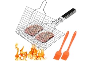 BUCOMTU Cesta para Asar Pescado con 2 Cepillos Canasta de Parrilla de Barbacoa de Acero Inoxidable,Cesta Para Barbacoa Portátil,para Barbacoas al aire Libre,Acampadas,Fiestas