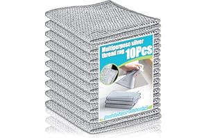 Baiyouli 10 Piezas Paño de Limpieza para Platos Alambre de Plata Sin Rayar, Doble Capa Reutilizable, Limpiador Multiusos para Cocina, Ollas, Fregaderos y Estufas 20x20 cm