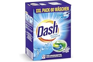 Dash® Alpen Frescor 3 en 1 Caps XXL Pack ahorro 60 lavados I Caps Detergente para ropa blanca I Fórmula 3 en 1 para frescura, pureza y limpieza | 1,59 kg