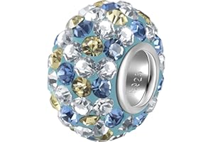 Andante-Stones 925 Sterling Silber Kristall Strass Bead Charm * Blaue Lagune * Hellblau Gelb Weiß - Element Kugel für European Beads + Organzasäckchen