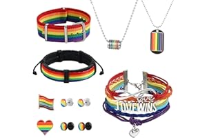 MATTE MAISA 10 Piece Stainless Steel LGBT Chain Gay Pride Jewelry Rainbow Necklace Black Lesbian Leather Bracelet Chain Earrings Jewelry for Men Women