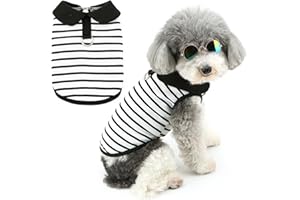 Zunea Chemises d'été à rayures pour petits chiens filles et garçons avec anneau en D - T-shirt basique doux et respirant - Sans manches - Taille M