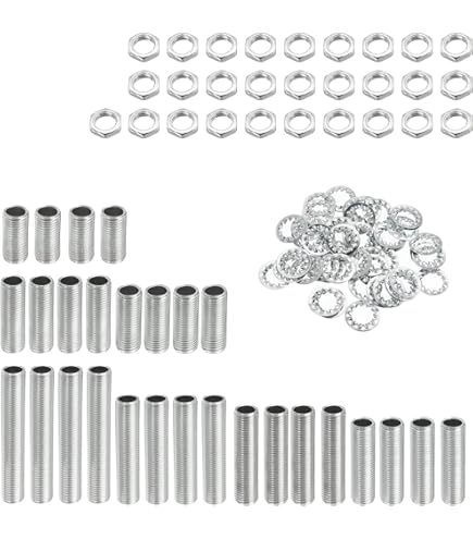 PATIKIL M10 schroefdraad 50 mm (1,97 inch) lampbuisset met vergrendelingsmoeren sluitringen, bevestigingen assortiment voor kroonluchters, plafondlicht, doe-het-zelf zinkcoating