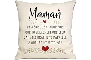 BOMMEX Maman J'espère qu'à chaque fois que tu serres ce coussin, il te rappelle combien je t'aime Housse de coussin pour maman Cadeau d'anniversaire Cadeau de fête des mères Cadeau de Noël(maman)