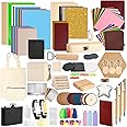 Csyidio 300 PCS Laser Engraving Material, 40 Kinds of Laser Engraver Accessories with Instructions, Laser Engraving Supplies Including Acrylic, Metal, Wood, Fabric, PU Leather, Rubber Materials
