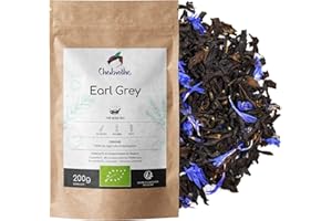 Chabiothé - Thé noir Earl Grey BIO 200g - huile essentielle de bergamote et bleuets - thé noir aromatisé en vrac - fabriqué en France - environ 100 tasses
