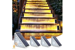 ZWOOS 4PC Luz Solar Exterior Jardin con Sensor de Movimiento, 3000K Luz Led Escaleras, Luces Solares Escalera Exterior - IP65 Impermeable iluminacion Exterior Solar para Pasarela Escaleras Camino