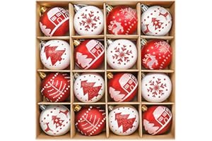 ‎ZOOI ZOOI Weihnachtskugeln Kunststoff Set Rot Weiß, 16 Stücke 6CM Christbaumkugeln Deko Weihnachten, Weihnachtsbaumschmuck mit Aufhänger Bruchsicher, Weihnachtsdeko Aussen Innen, Plastik