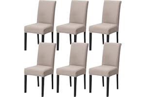 LiveGo Dining Chair Cover,Stretch Dining Chair Protective Slipcover,Elastic Removable Washable Chair Protector Seat Cover for Dining Room Banquet Party Home Decoration(C-Beige,6PCS)