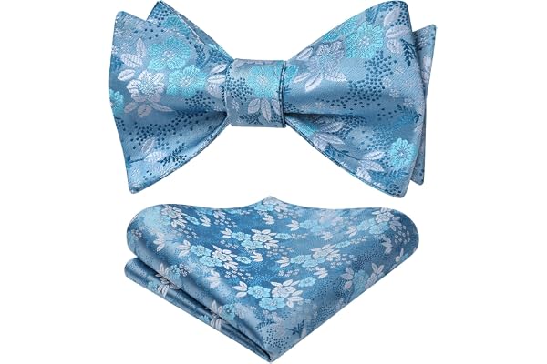HISDERN Ensemble nœud papillon et mouchoir pour homme Motif floral et carré de poche pour fête de mariage