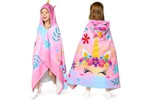Joiedomi Einhorn Badeponcho Kinder Strandtuch Kinder127 x 77 cm Bade-Poncho-Kinder - Weiches Baumwoll-Badetuch für Kinder von 3-10 Jahren- saugfähiges Handtuch