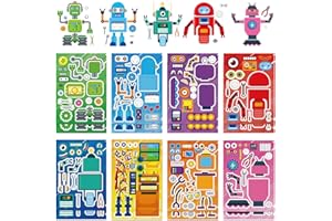 SEGXN 16 Sheets Robot Stickers Kids DIY Make a Face Stickers， Make Your Own Personalized Stickers for Birthday Party Supplies Party Bag Filler Favors Stickers for Toddlers Boys Girls