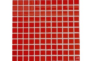 CONWIRE Mosaik-Netzwerk Mosaikfliese - Azulejos de mosaico cuadrado de cristal rojo translúcido 3D, tamaño: 25 x 25 x 4 mm, tamaño de la hoja: 327 x 302 mm, 10 hojas