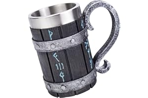 HUAPOPMU Nordic Viking Rune Pichet à bière en acier inoxydable en bois résine 3D Norse Décor Café Cool gothique Beer Tankard Pierre Mugs