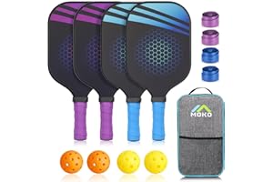 MoKo 2 Ensemble de Raquette de Pickleball, Palette de Pickleball en Fibre de Verre avec 4 Balles & 1 Sac, Légère Équipement de Sport, pour Sport Intérieur Extérieur