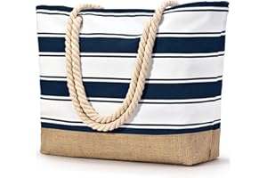 Becokan Grand sac de plage en toile imperméable et résistant au sable pour femme, sac de piscine, voyage et vacances