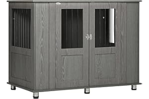 PawHut Hundekäfig für Zuhause, Haustierkäfig, Hundehütte Indoor mit Schloss, Magnettür, Hundehaus mit Fenster, Hundebox für extra große Hunde, Grau, 114 x 60 x 82 cm