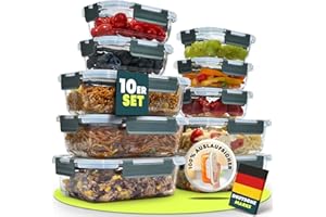 uandu Glasbehälter mit Deckel, 10- teilig, Meal prep Gläser, Frischhaltedosen Glas mit Deckel, Glasdosen mit Deckel Set, Meal prep Boxen Glas