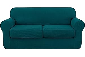 subrtex 2-Seater Sofa Cover with 2 Separate Cushion Covers, Stretch Sofa Slipcover Replacement Furniture Protector (Loveseat, Teal)