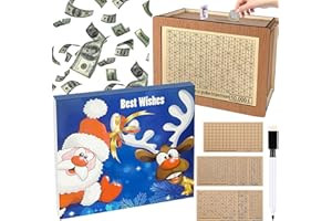 Omagie DIY Money Saving Box Piggy Bank For Adults - Wooden Money Savings Challenge Box (Christmas Brown)