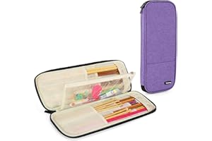 Teamoy Knitting Needles Case, Knitting Needles Storage Bag for Knitting Needles(up to 14" /35.5cm), Organiser Case for Tunisian Crochet Hooks with Transparent Accessories Pocket, Purple(Bag Only)