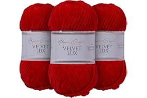 Utopia Crafts Velvet Lux - Filato di ciniglia super morbido per lavori a maglia e uncinetto, 3 confezioni da 100 g (rosso)